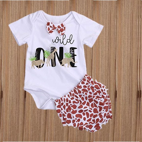 Giraffe boy Romper Bodysuit Outfit Clothes bowtie Wild One Smash cake safari - Picture 1 of 3